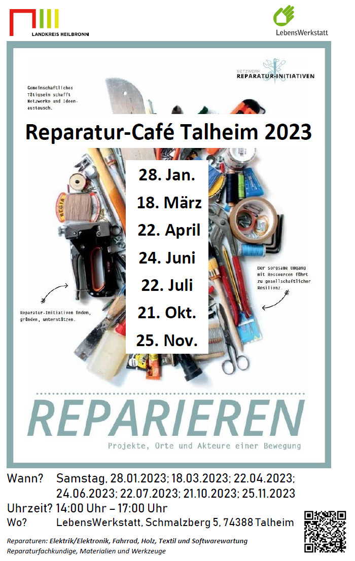 Reparatur-Café Talheim am 18. März 2023 und 22. April 2023