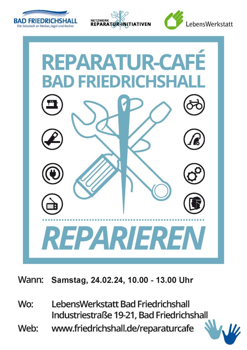 Reparatur-Cafés am 24.02.2024 in Bad Friedrichshall und Talheim