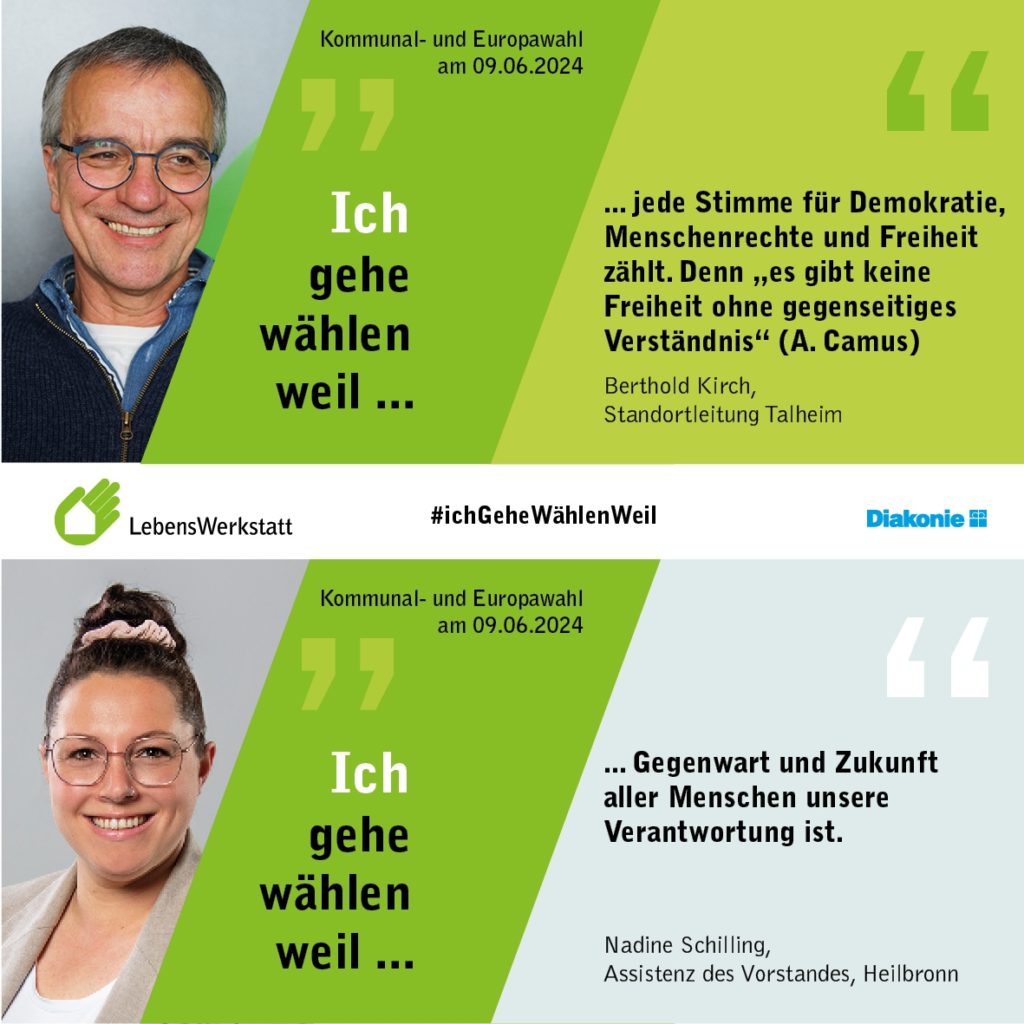 Zwei Personen teilen Gründe fürs Wählen zur Wahl 2024: Demokratie und Verantwortung zählen. #ichGeheWählenWeil