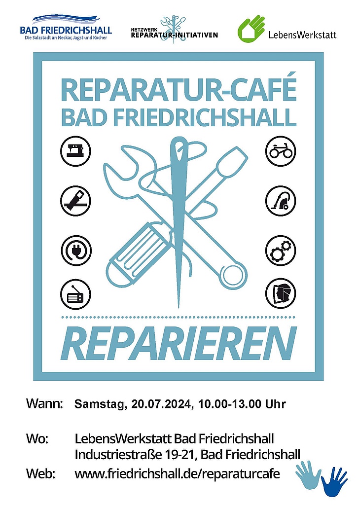 Am 20.07.24 wieder Reparatur-Café in Bad Friedrichshall