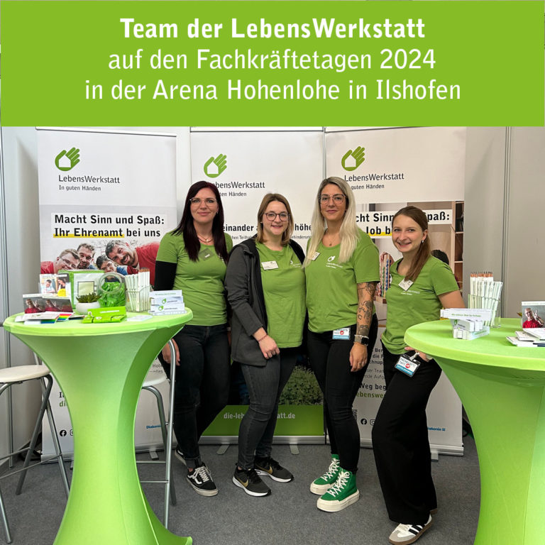 Das Team der LebensWerkstatt präsentierte sich bei den Fachkräftetagen 2024 in der Arena Hohenlohe in Ilshofen. Mit einem einladenden Stand und informativem Material wurde auf die Möglichkeiten des Ehrenamts und die beruflichen Perspektiven in der LebensWerkstatt aufmerksam gemacht. Ein herzliches Dankeschön an alle, die vorbeigeschaut und Interesse gezeigt haben!