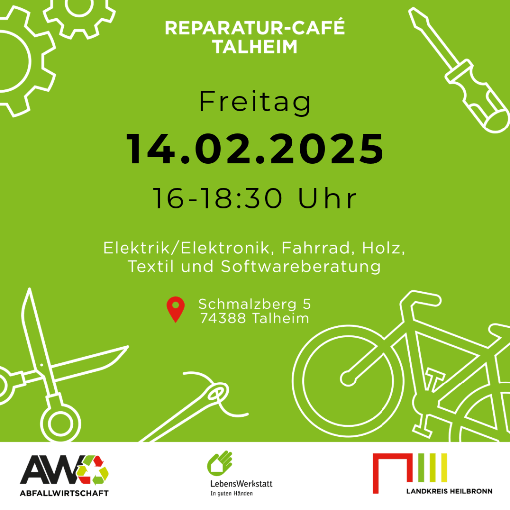 Reparaturcafe am 14.2.25 in Talheim - Einladungsplakat