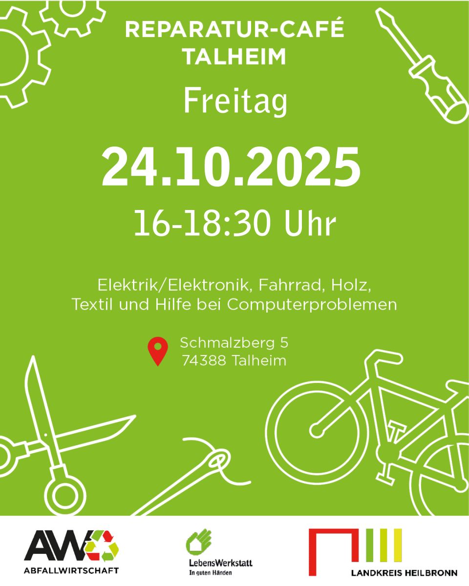 Nächstes Reparatur-Café am Freitag 24. Oktober in Talheim, 16 – 18.30 Uhr