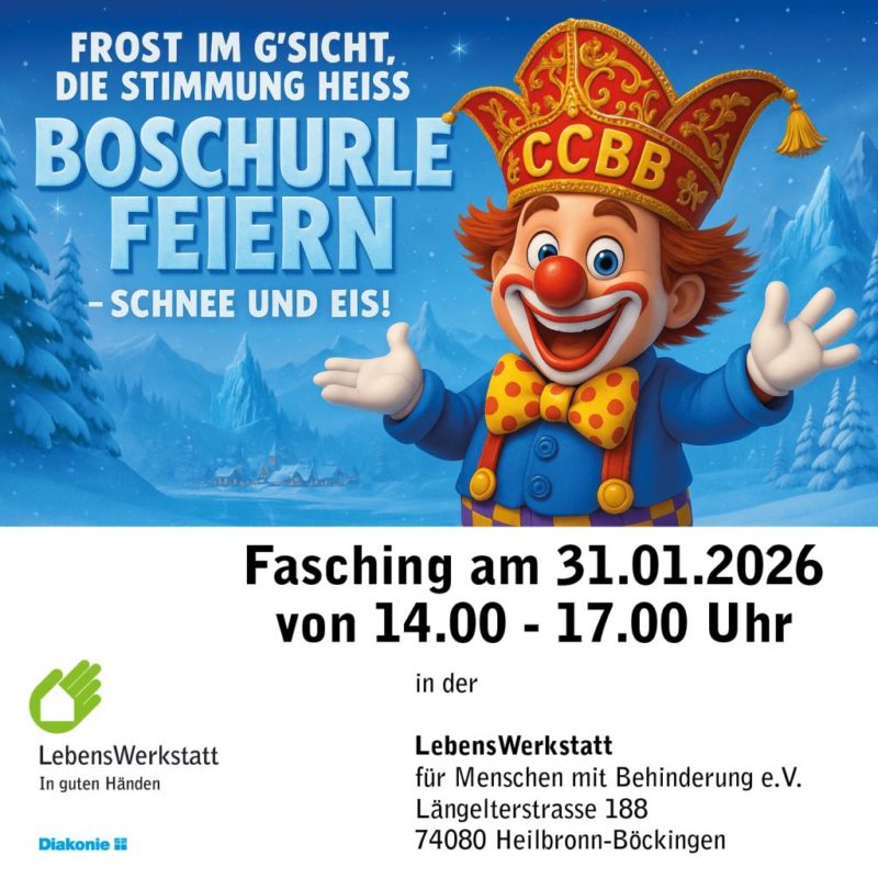cartoon faschings-narr lacht auf plakat mit terminangaben