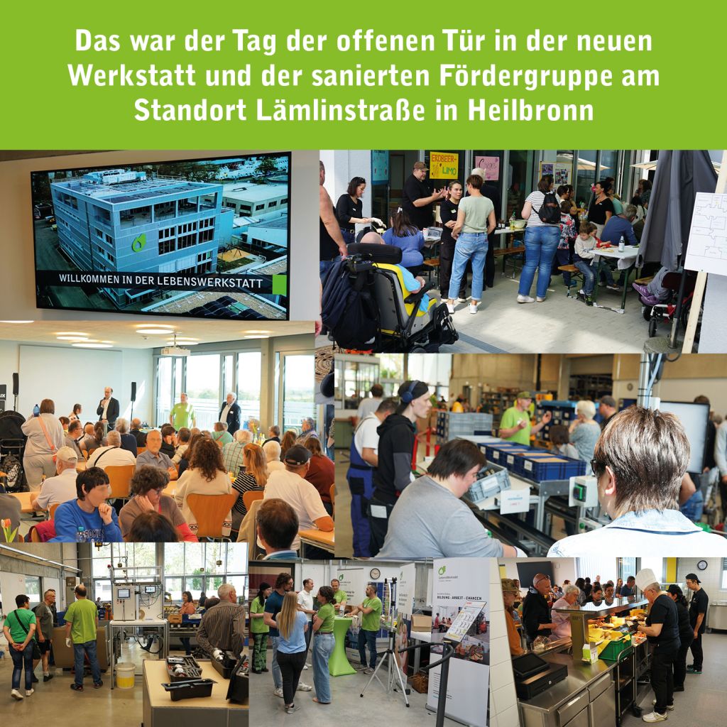 Tag der offenen Tür in der Lebenswerkstatt Heilbronn. Besucher erkunden die neue Werkstatt und Fördergruppe.