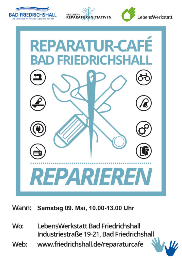Reparatur-Café in Bad Friedrichshall am 09. Mai. Helfen Sie beim Reparieren von Geräten und Dingen.