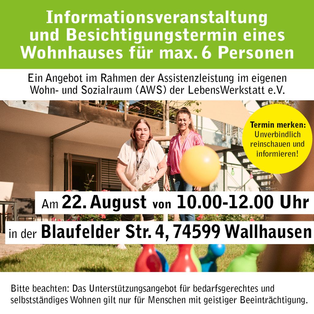 Informationsveranstaltung zum Besichtigen eines Wohnhauses für max. 6 Personen am 22. August in Wallhausen.