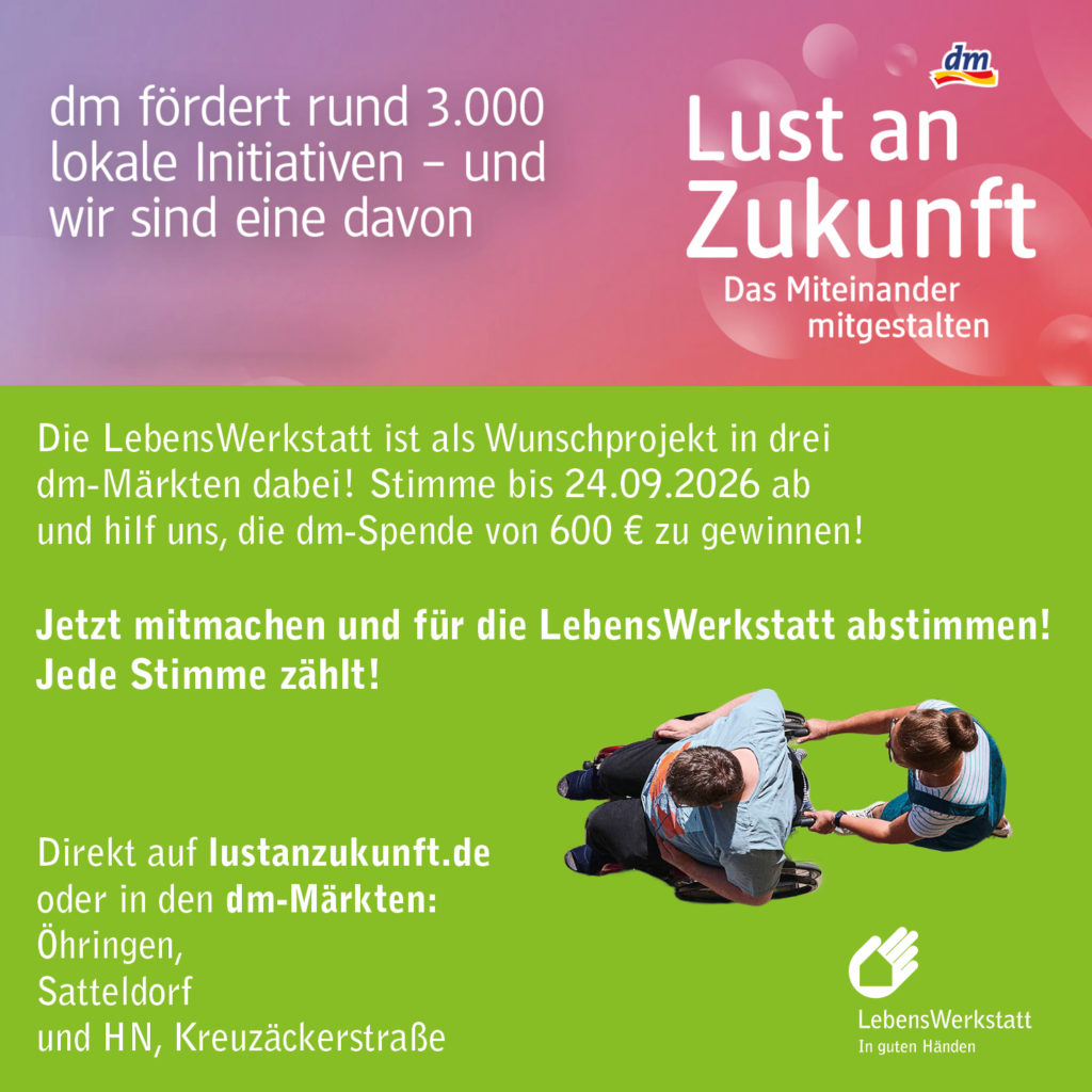 Leute stimmen für die LebensWerkstatt ab, um eine Spende von 600 € zu gewinnen. Unterstütze lokale Initiativen!